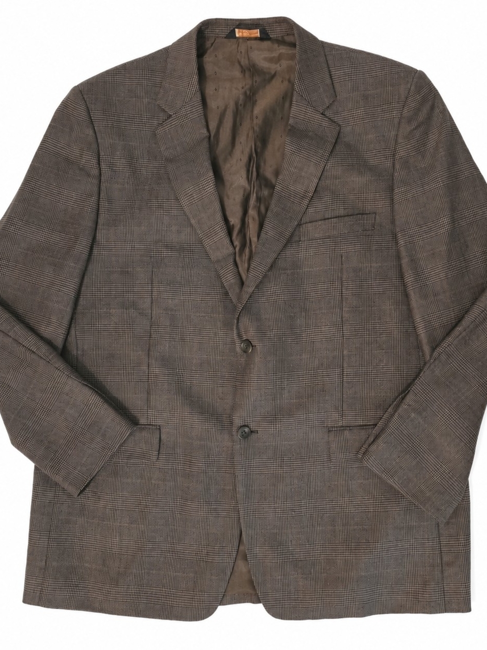 Joseph & Feiss Gold 48L Brown Glen Plaid 100% Wool Sport Coat Blazer